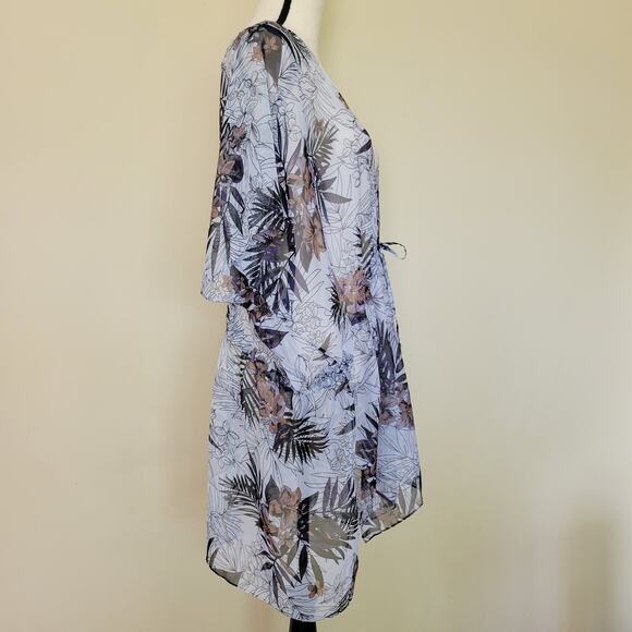 Steve Madden OSFM Adjustable Kimono Wrap Cover Up Sheer Tie Front Tropical Beach - Picture 6 of 14